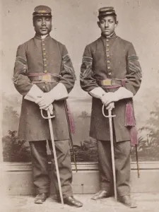 Alexander Herritage Newton (left), quartermaster sergeant, and Daniel S. Lathrop, quartermaster sergeant, both of the Twenty-Ninth Regiment Connecticut Volunteers, circa 1865. Beinecke Rare Book and Manuscript Library, Yale University.