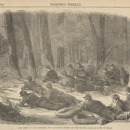 Winslow Homer, The Army of the Potomac-- Our Outlying Picket in the Woods, from Harper's Weekly, June 7, 1862