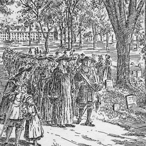 Early 20th century depiction of the first commencement in New Haven, held in 1718